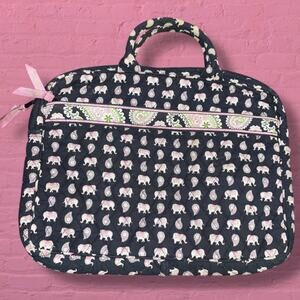 Vera Bradley Pink Elephant Paisley Laptop Tote Bag Retired Breast Cancer Quilted